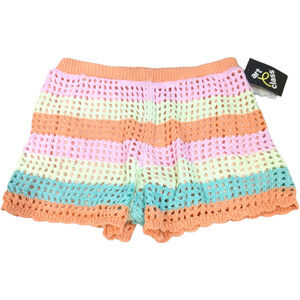 ART CLASS Girls 10/12 Large Orange Pink Striped Crochet Lined Shorts NEW Summer